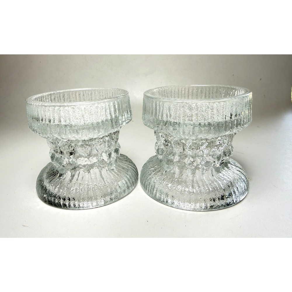 LE Smith Glass Fjord Glacial Candle Holders Set Scandinavian Textured Ice 1970s - Picture 7 of 7